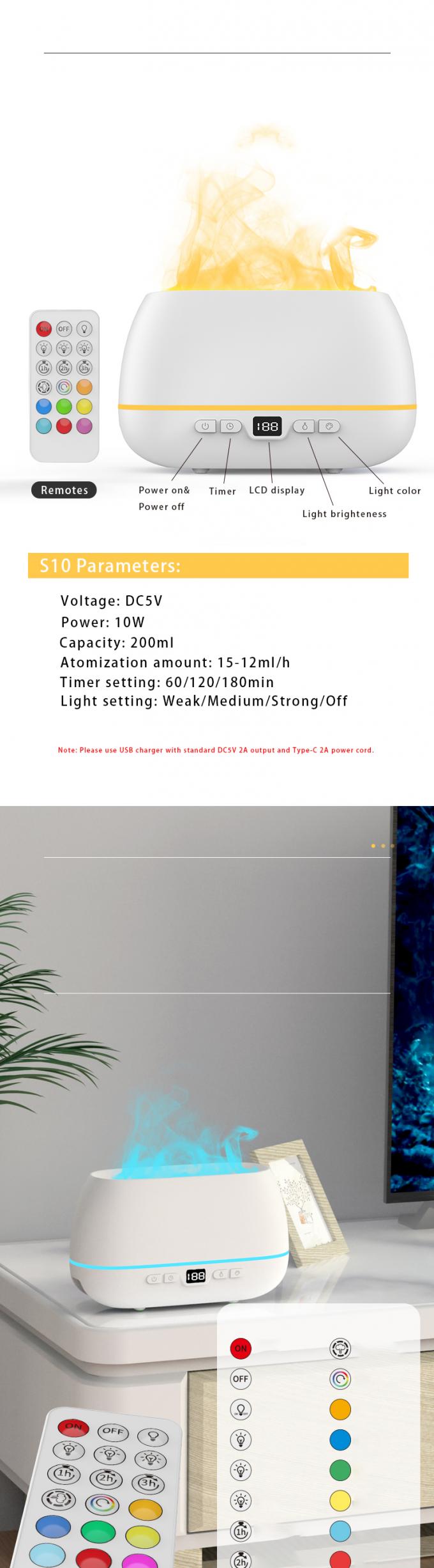 2023 New Design Ultrasonic Flame Diffuser 200ml RGB Light Flame Humidifier With Remote Controller Aroma Diffuser For Household 11