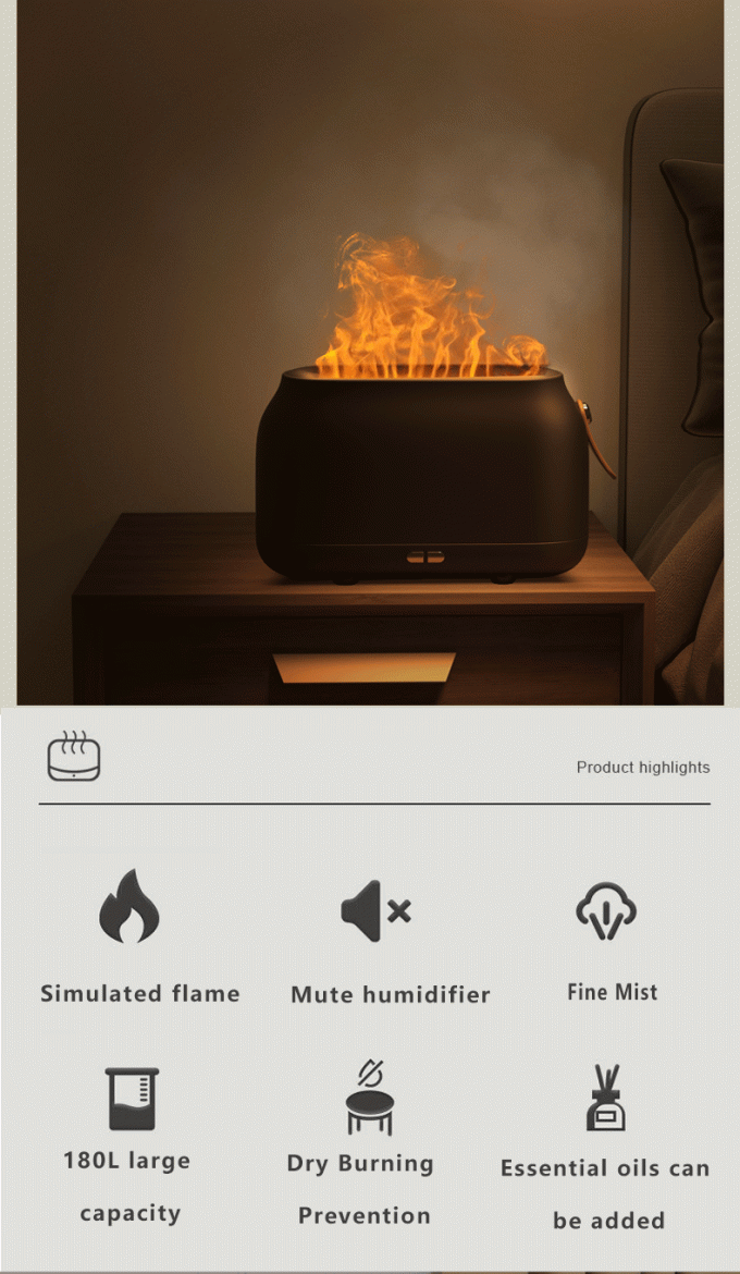 Dropshipping Humificador Rgb Light 180Ml Christmas Humidifier Ultrasonic Flame Oil Diffuser Humidifier Flame Dropshipping 3