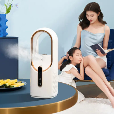 comprare Vendita all'ingrosso Ventilatore di nebbia elettrico senza foglie 2200mAh Batteria grande Ben progettato Umidificatore di nebbia fredda Ventilatore di nebbia di sicurezza portatile Umidificatore online manufacture